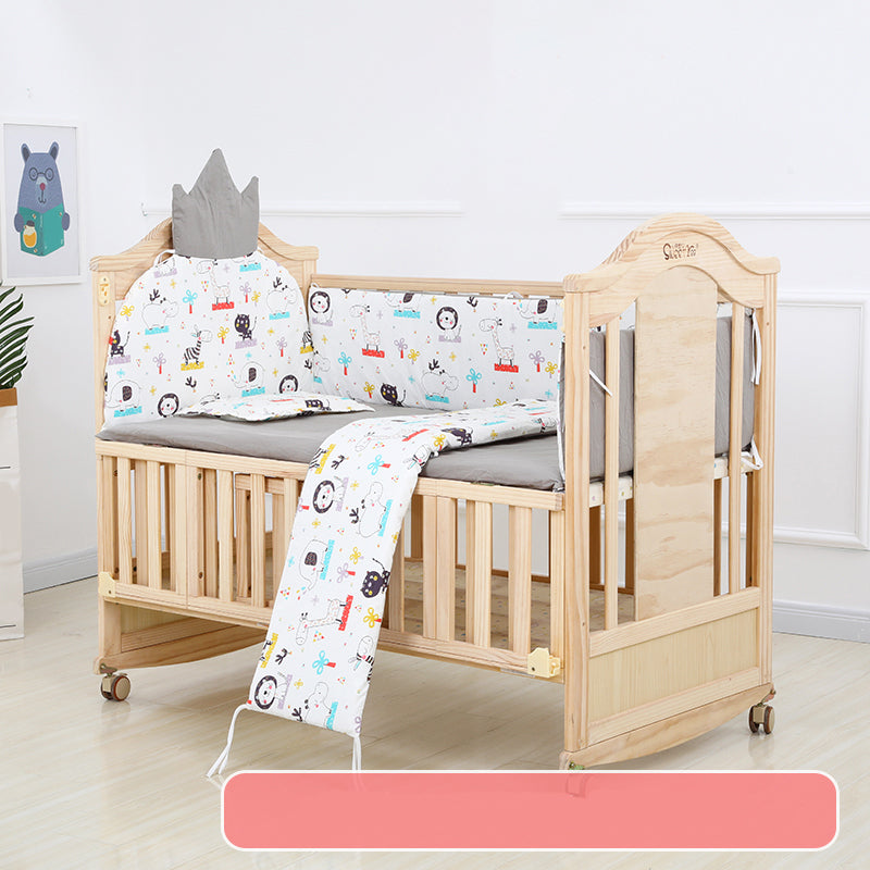 Farmhouse Wood Nursery Crib Brown Arched Nursery Bed with Casters