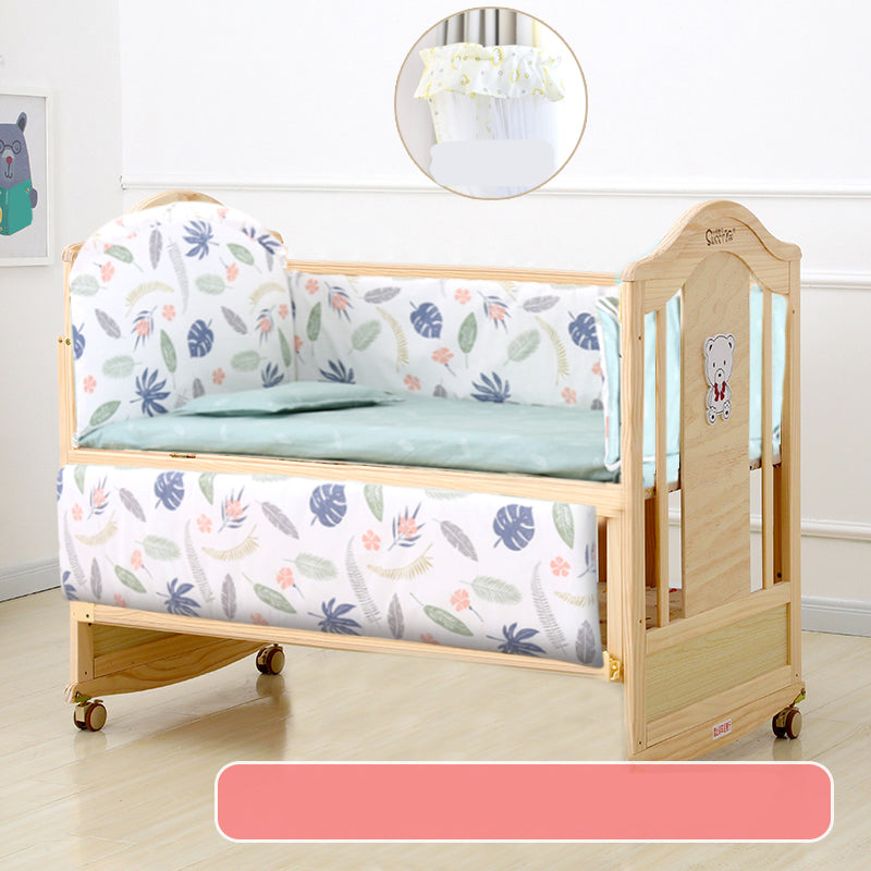 Farmhouse Wood Nursery Crib Brown Arched Nursery Bed with Casters