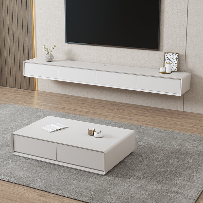 Modern White TV Console Wall Mounted Wood Media Console with Drawers