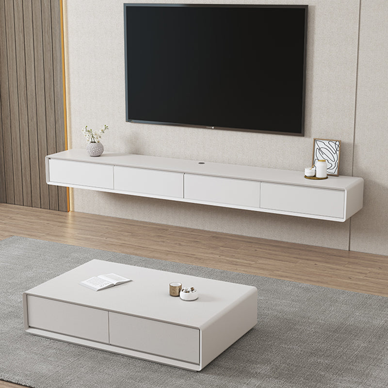 Modern White TV Console Wall Mounted Wood Media Console with Drawers