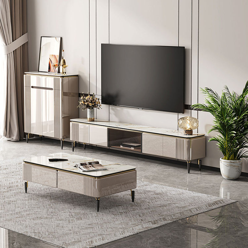 Contemporary Media Console Stone TV Media Console with 4 Drawers