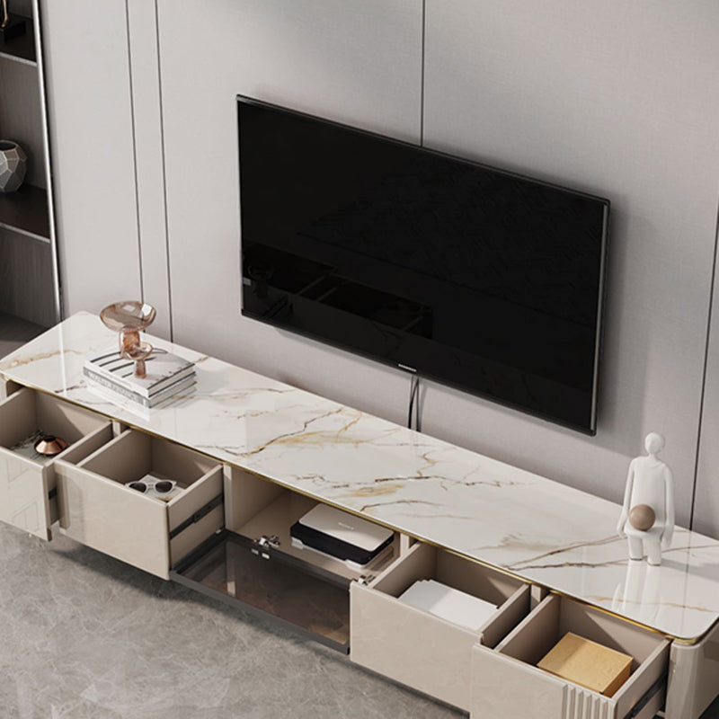 Contemporary Media Console Stone TV Media Console with 4 Drawers