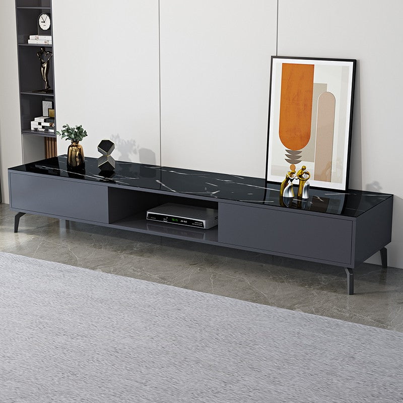 Glam TV Console Stone Media Console Black/White Open Storage Console