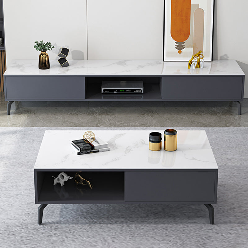 Glam TV Console Stone Media Console Black/White Open Storage Console