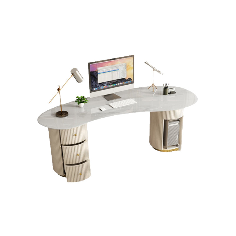 Glam Style Stone Writing Desk Metal Computer Desk with 3 Drawers