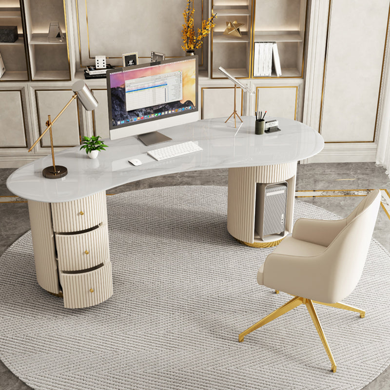 Glam Style Stone Writing Desk Metal Computer Desk with 3 Drawers