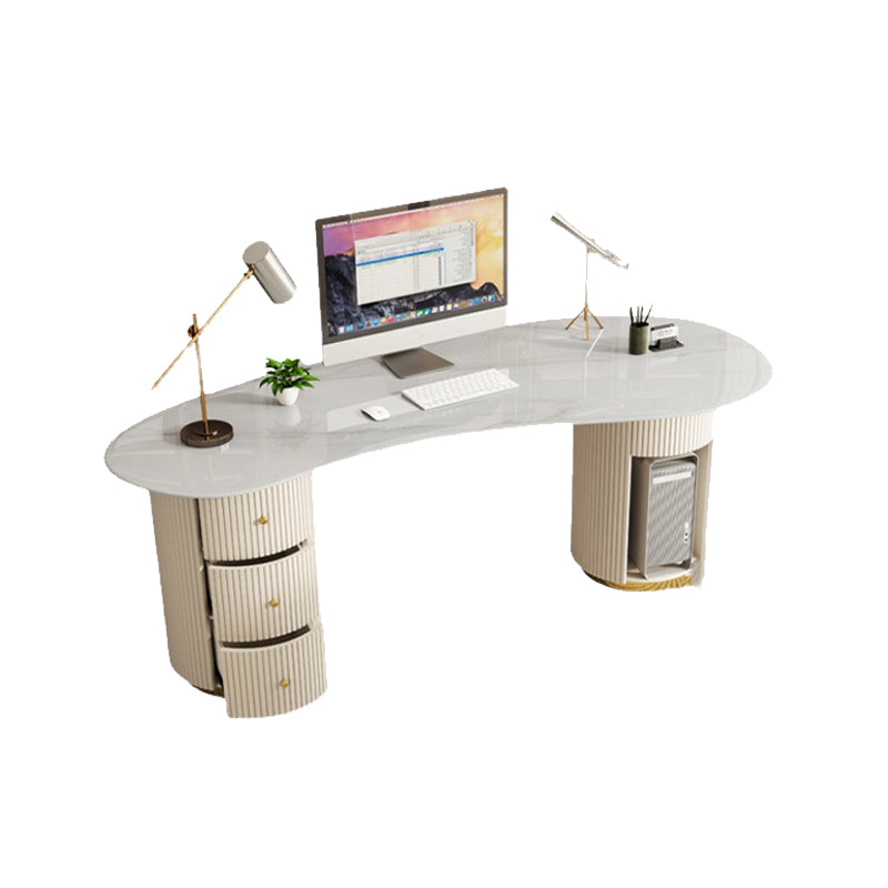 Glam Style Stone Writing Desk Metal Computer Desk with 3 Drawers