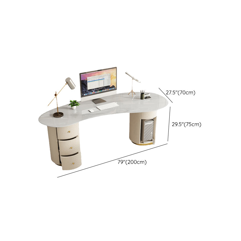 Glam Style Stone Writing Desk Metal Computer Desk with 3 Drawers