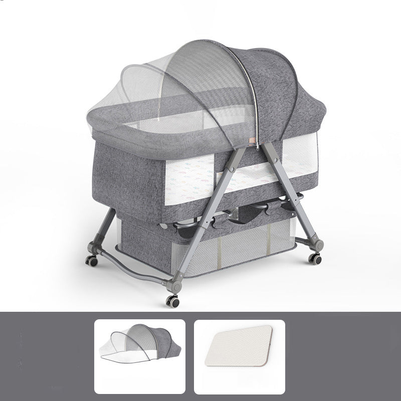 Foldable and Portable Cradle Moving Crib Cradle with Mattress and Wheel