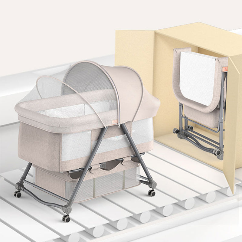 Foldable and Portable Cradle Moving Crib Cradle with Mattress and Wheel