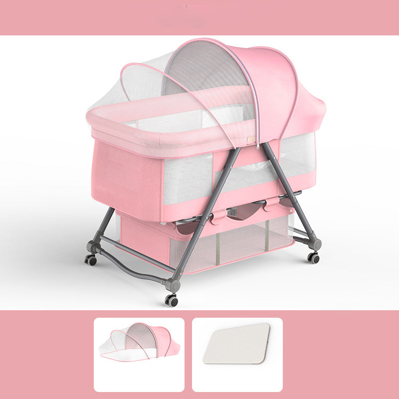 Foldable and Portable Cradle Moving Crib Cradle with Mattress and Wheel