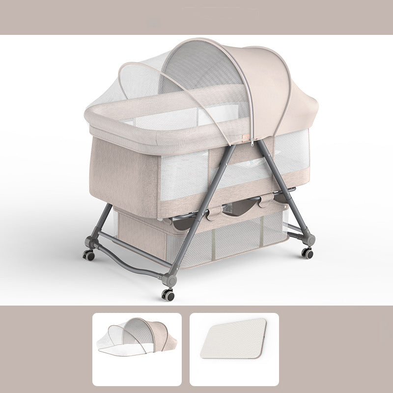 Foldable and Portable Cradle Moving Crib Cradle with Mattress and Wheel