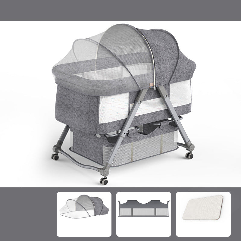 Foldable and Portable Cradle Moving Crib Cradle with Mattress and Wheel