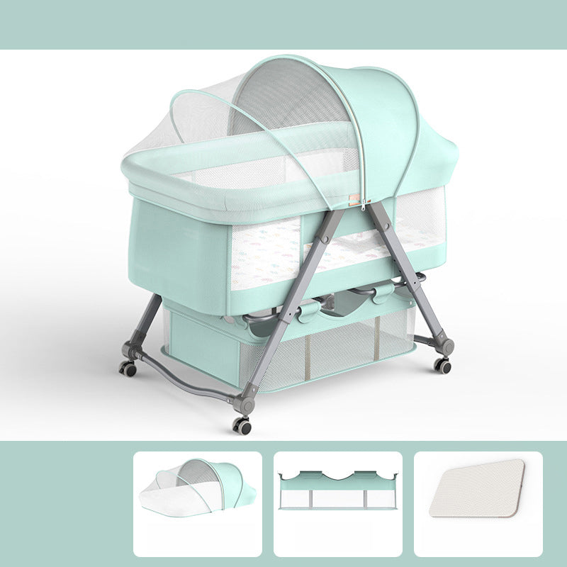 Foldable and Portable Cradle Moving Crib Cradle with Mattress and Wheel