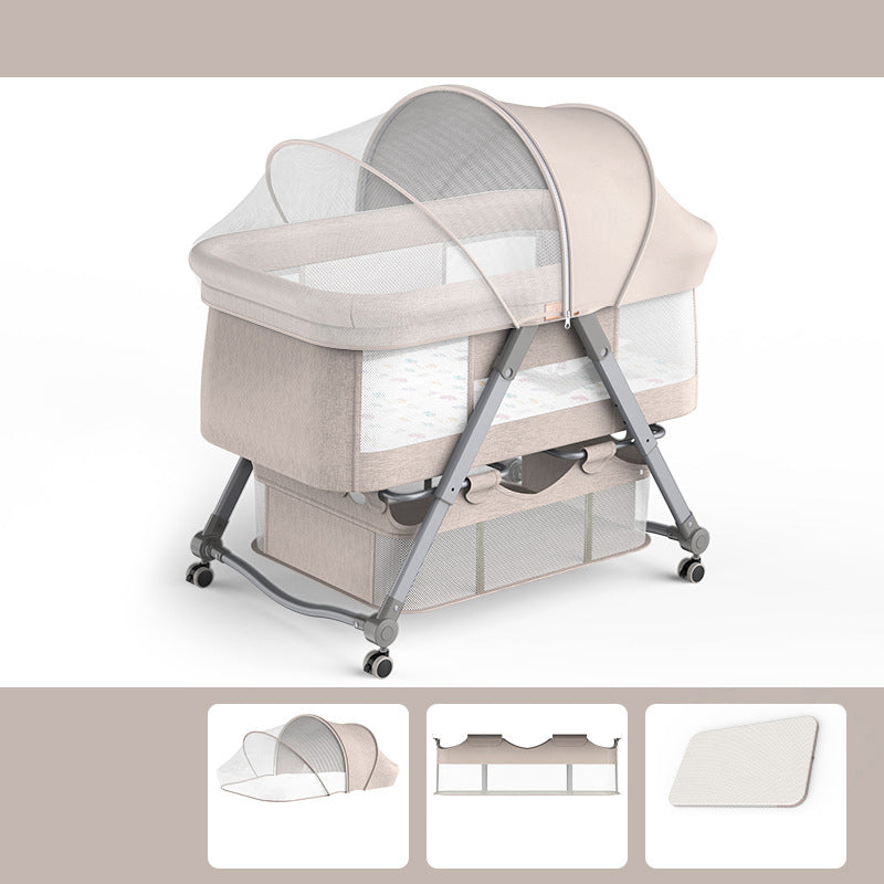 Foldable and Portable Cradle Moving Crib Cradle with Mattress and Wheel