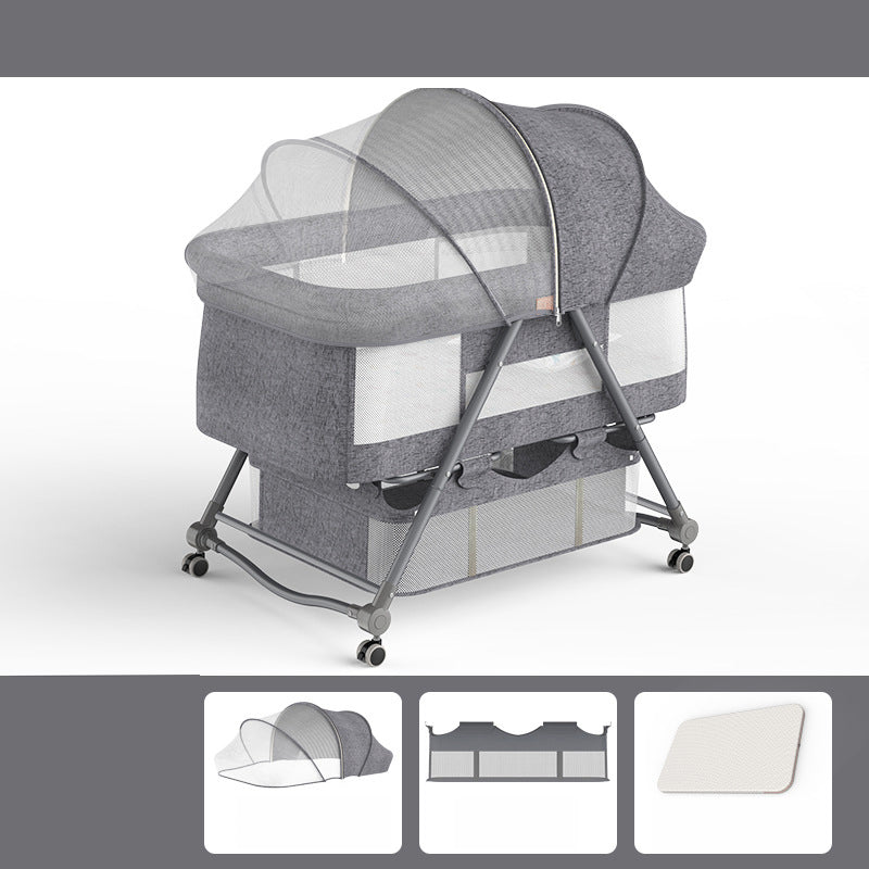 Foldable and Portable Cradle Moving Crib Cradle with Mattress and Wheel