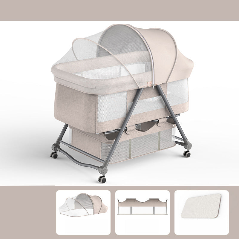 Foldable and Portable Cradle Moving Crib Cradle with Mattress and Wheel