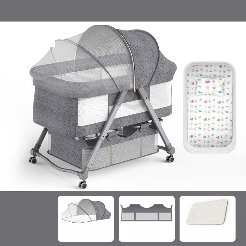 Foldable and Portable Cradle Moving Crib Cradle with Mattress and Wheel