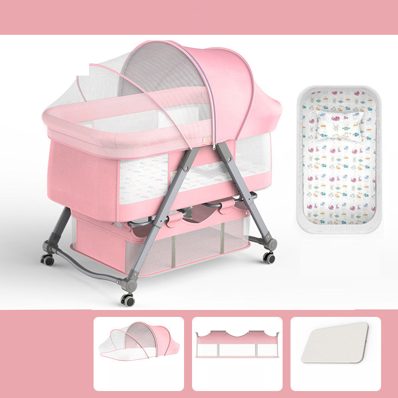 Foldable and Portable Cradle Moving Crib Cradle with Mattress and Wheel
