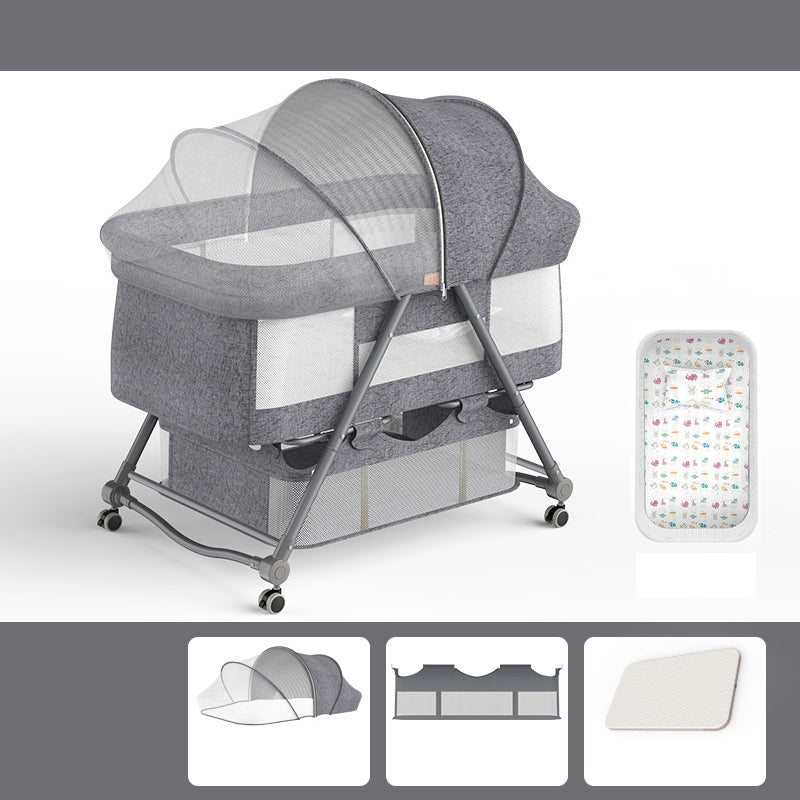 Foldable and Portable Cradle Moving Crib Cradle with Mattress and Wheel