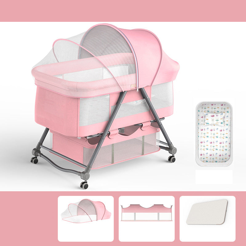 Foldable and Portable Cradle Moving Crib Cradle with Mattress and Wheel