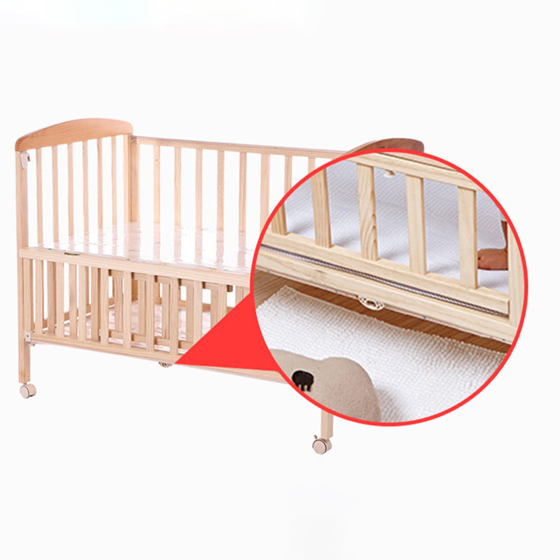 Solid Wood Convertible Baby Crib Natural Wood Crib with Storage and Adjustable Height