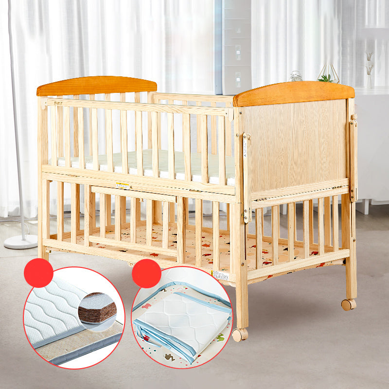 Solid Wood Convertible Baby Crib Natural Wood Crib with Storage and Adjustable Height