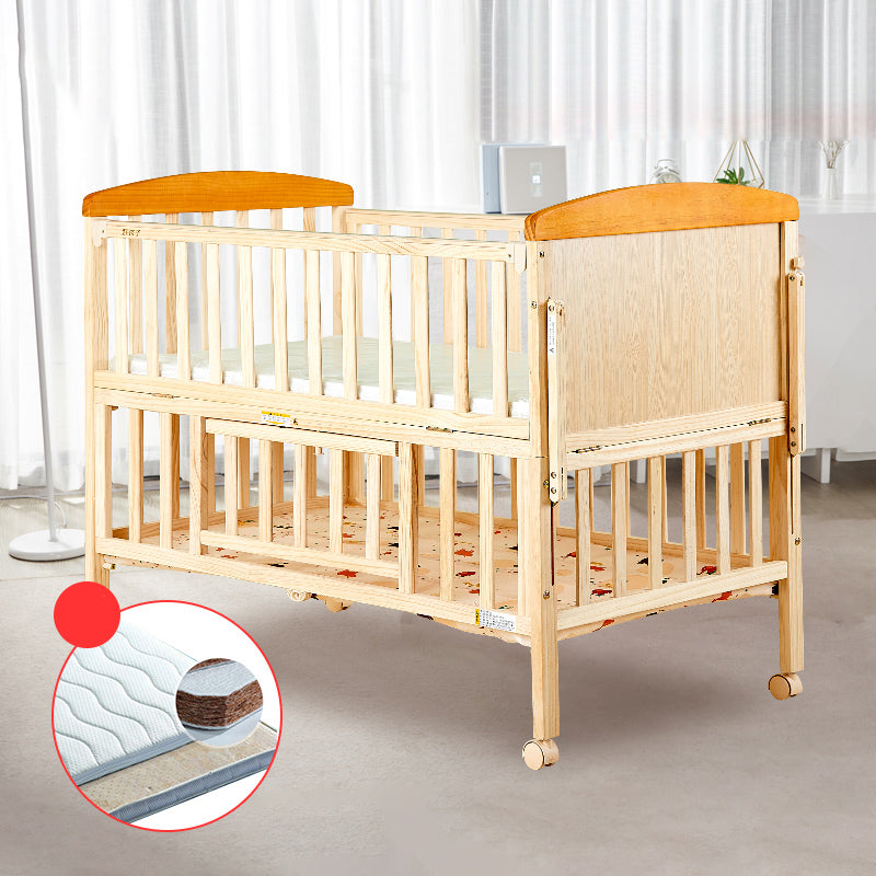 Solid Wood Convertible Baby Crib Natural Wood Crib with Storage and Adjustable Height