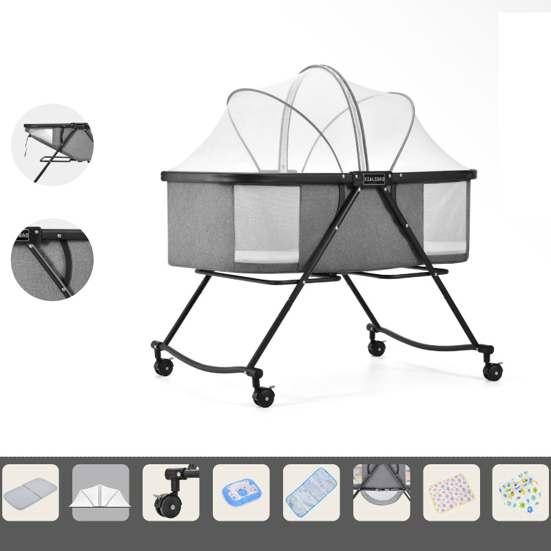 Folding and Rocking Crib Cradle Modern Metal Cradle with Mattress