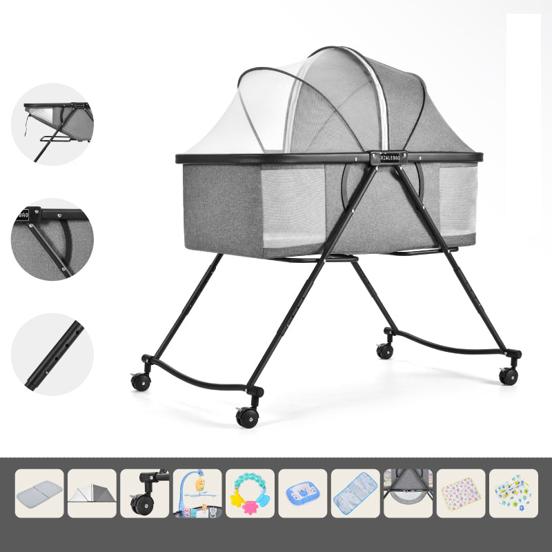 Folding and Rocking Crib Cradle Modern Metal Cradle with Mattress