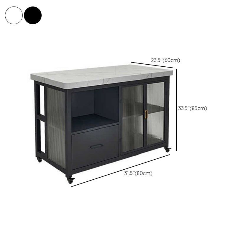 Marble Prep Table with Storage Rectangle Island Table for Kitchen