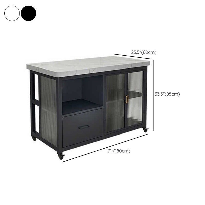 Marble Prep Table with Storage Rectangle Island Table for Kitchen