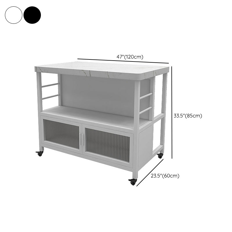 Marble Prep Table with Storage Modern Island Table for Kitchen