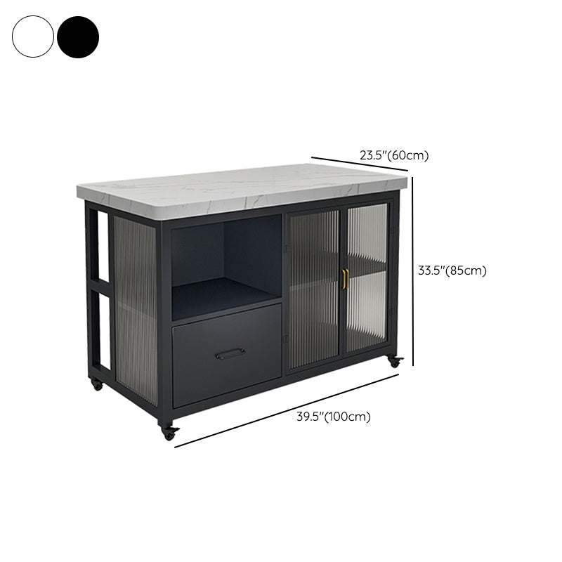 Marble Prep Table with Storage Rectangle Island Table for Kitchen Room