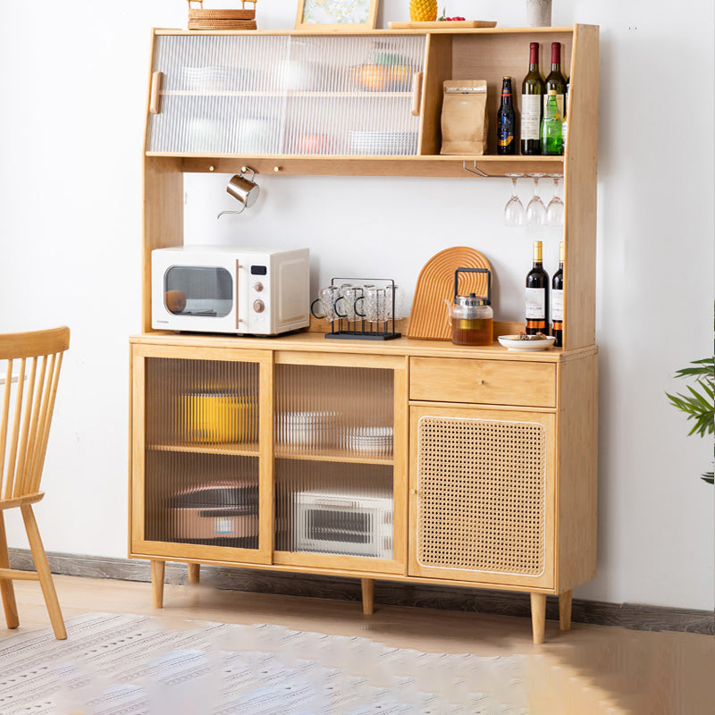 Contemporary Glass Doors Dining Hutch Bamboo Storage Cabinet for Dining Room