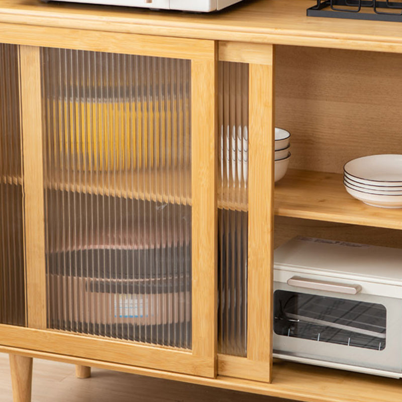 Contemporary Glass Doors Dining Hutch Bamboo Storage Cabinet for Dining Room