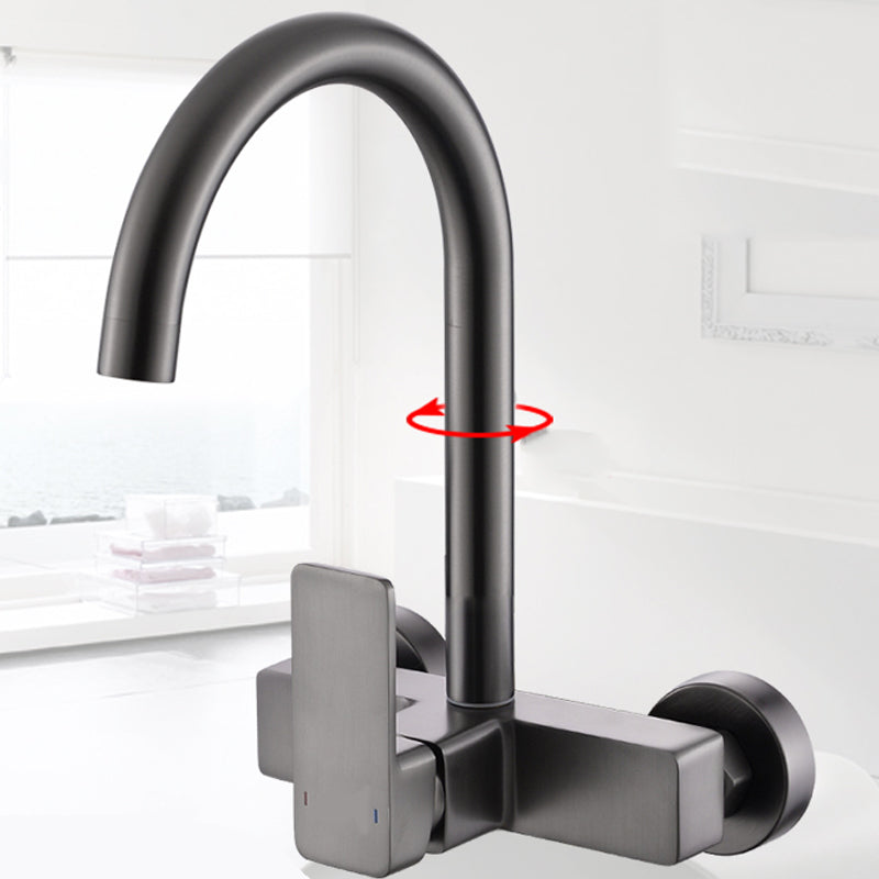 Contemporary Single Handle Kitchen Faucet 1 Hold Bar Faucet in Gray