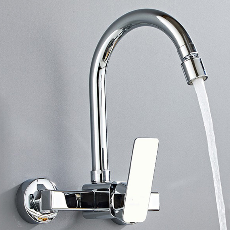 Modern Wall Mounted Single Handle Kitchen Faucet Metal Faucet in Chrome