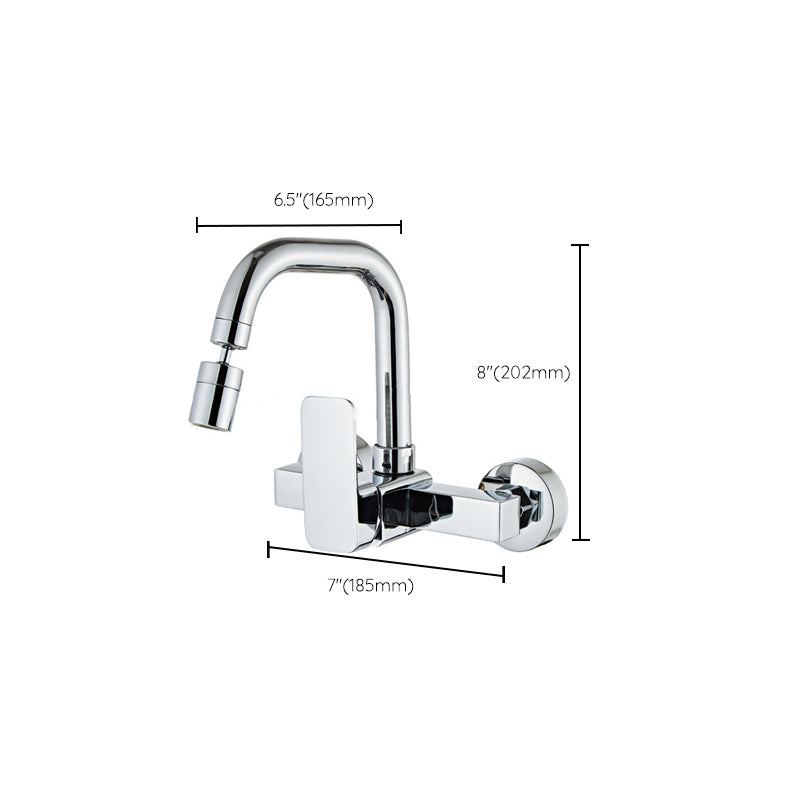 Modern Wall Mounted Single Handle Kitchen Faucet Metal Faucet in Chrome