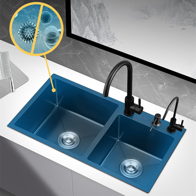 Modern Style Kitchen Sink Soundproof Design Drop-In Stainless Steel Kitchen Double Sink