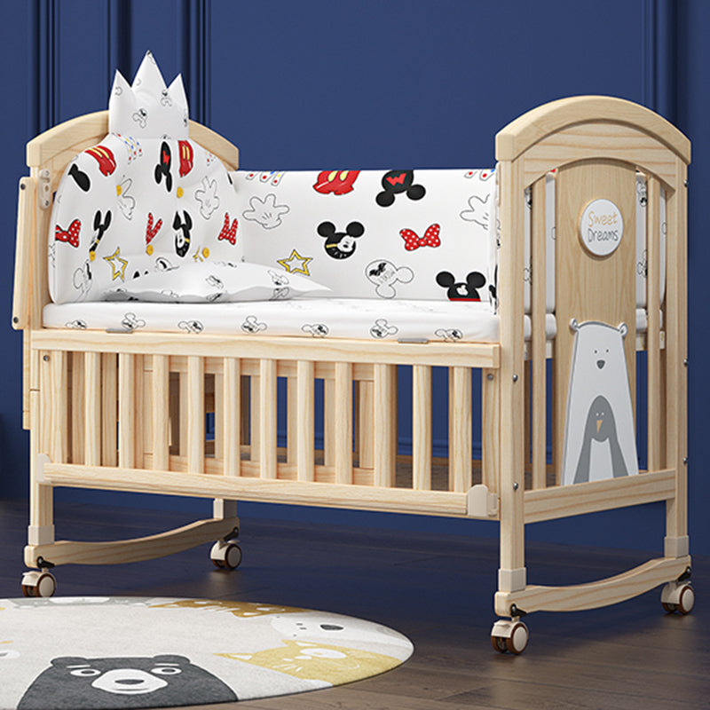 Solid Wood Modern Nursery Bed Storage Arched Crib with Guardrail