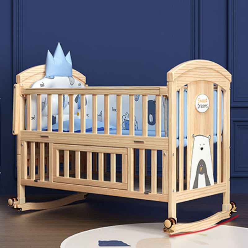 Solid Wood Modern Nursery Bed Storage Arched Crib with Guardrail