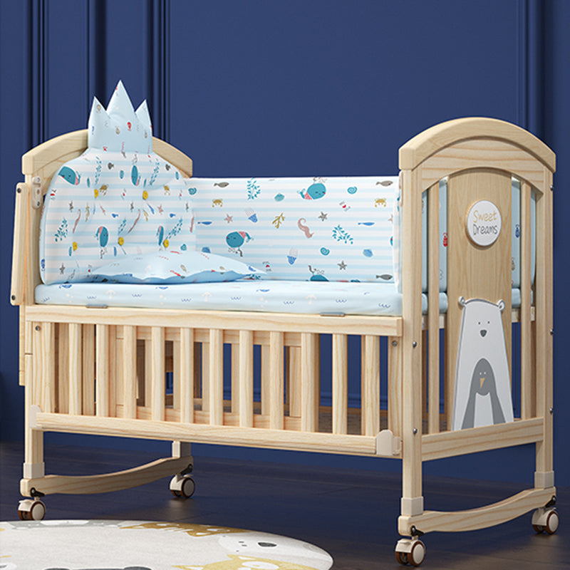 Solid Wood Modern Nursery Bed Storage Arched Crib with Guardrail