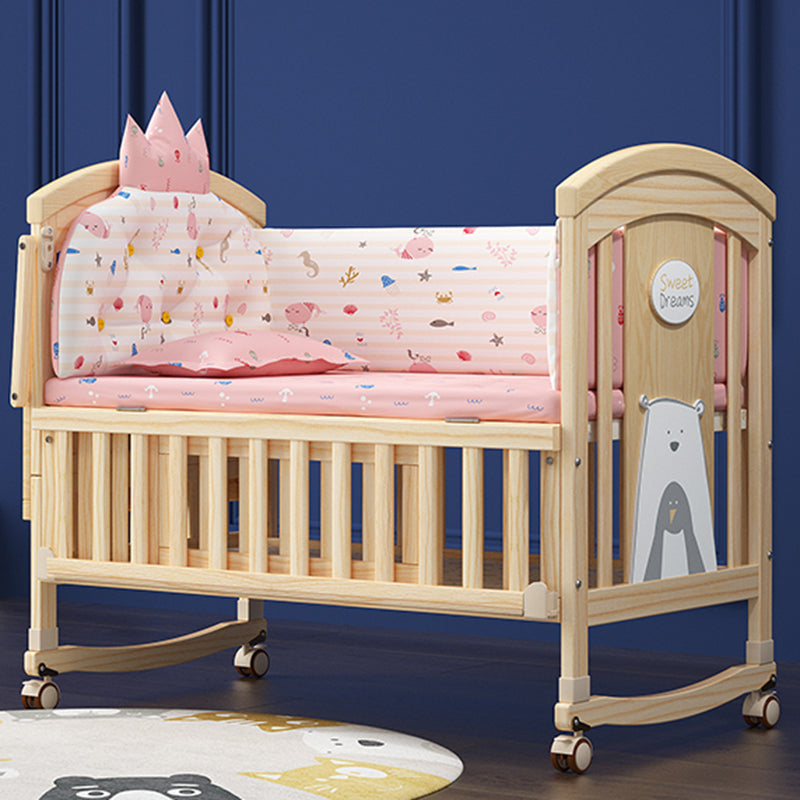 Solid Wood Modern Nursery Bed Storage Arched Crib with Guardrail