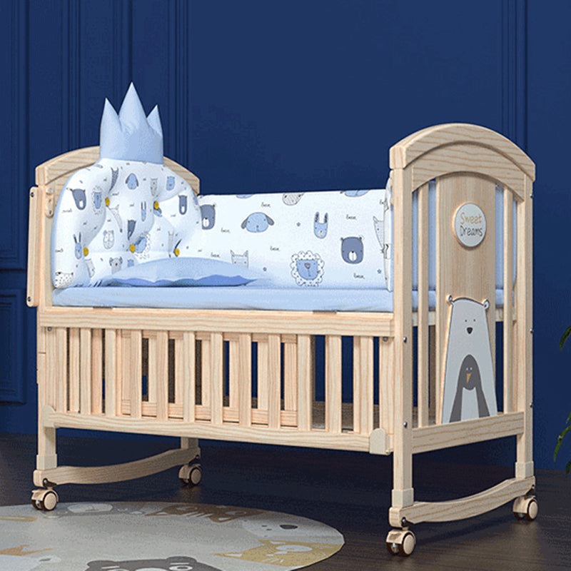 Solid Wood Modern Nursery Bed Storage Arched Crib with Guardrail