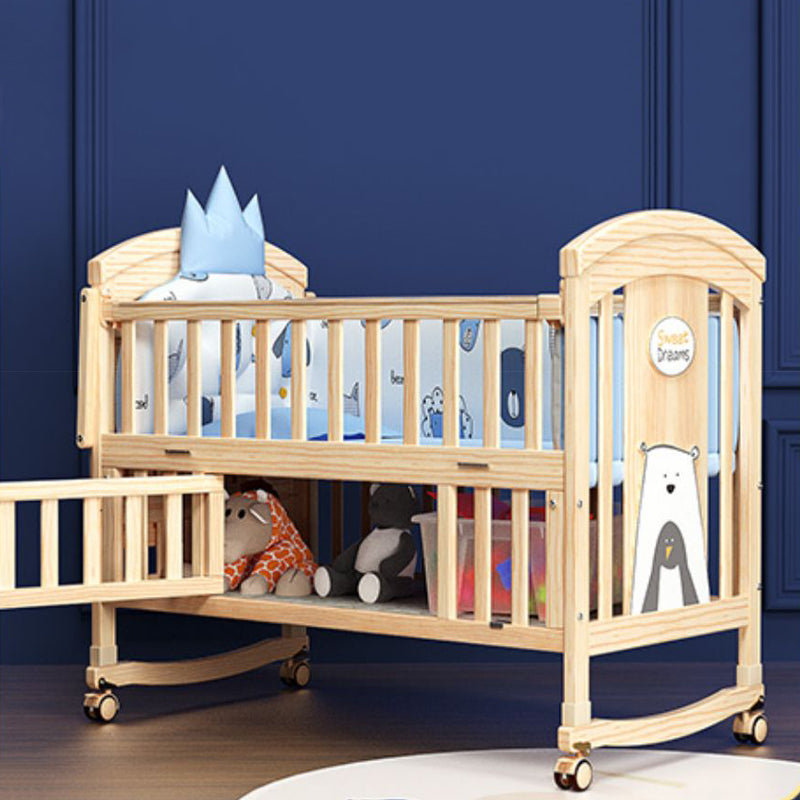 Solid Wood Modern Nursery Bed Storage Arched Crib with Guardrail