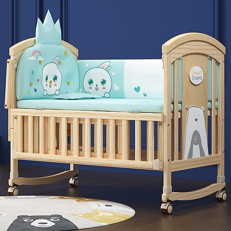 Solid Wood Modern Nursery Bed Storage Arched Crib with Guardrail