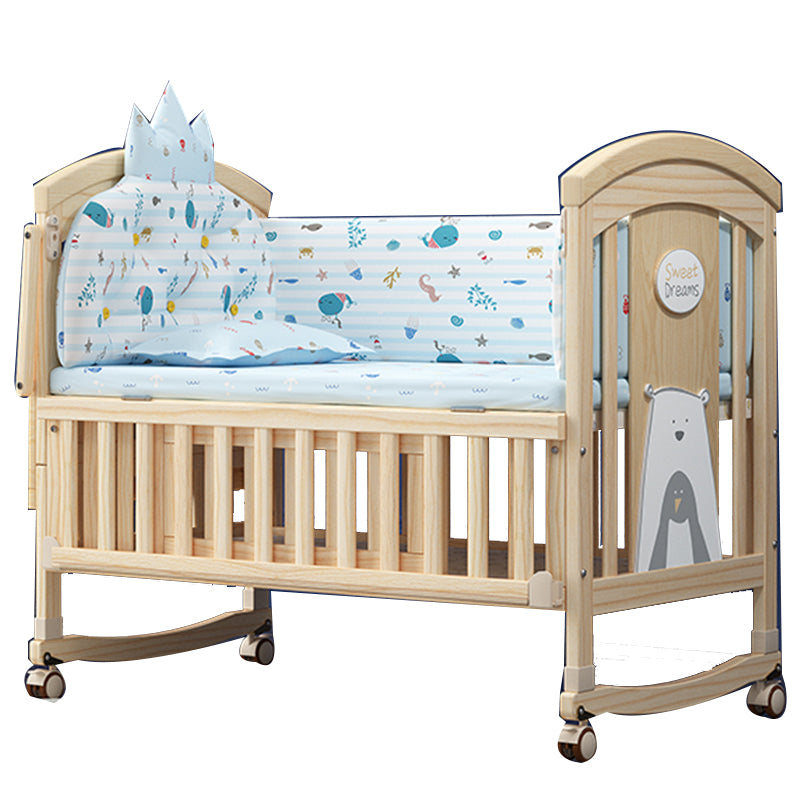 Solid Wood Modern Nursery Bed Storage Arched Crib with Guardrail