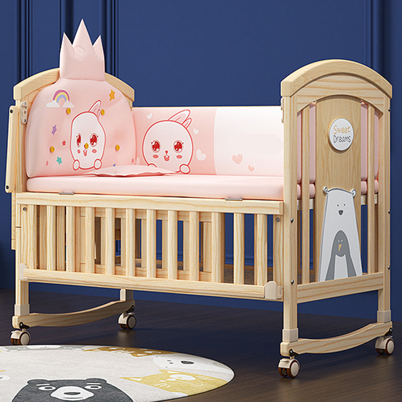 Solid Wood Modern Nursery Bed Storage Arched Crib with Guardrail