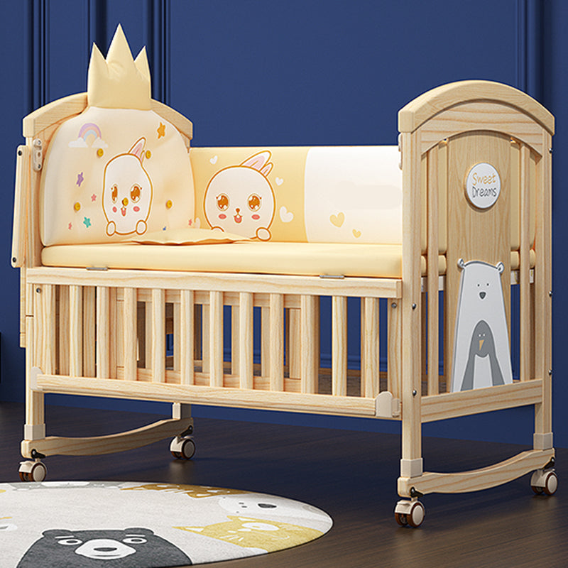 Solid Wood Modern Nursery Bed Storage Arched Crib with Guardrail